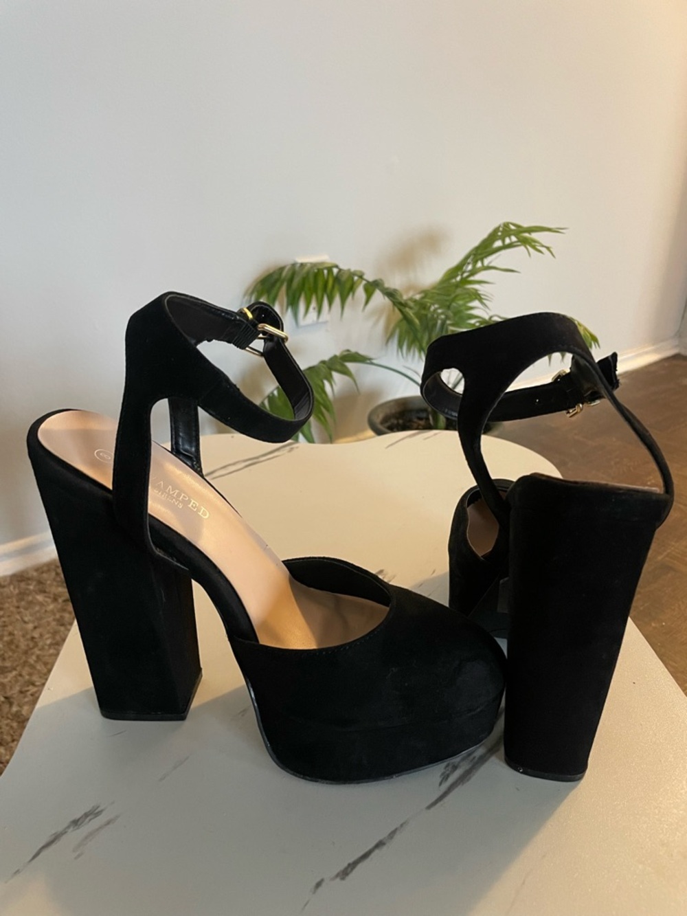 Revamped Black Suede Platform Block Heel Sandals - Women